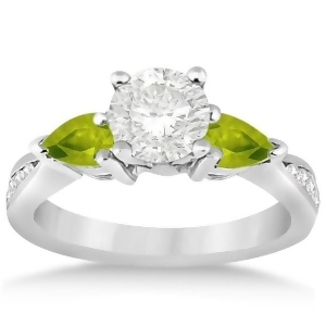 Diamond and Pear Peridot Engagement Ring Palladium 0.79ct - All