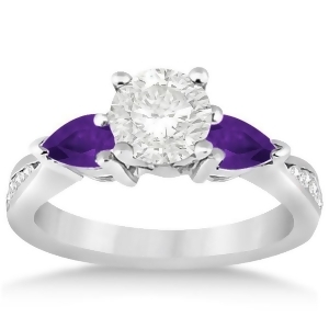 Diamond and Pear Amethyst Engagement Ring 14k White Gold 0.79ct - All