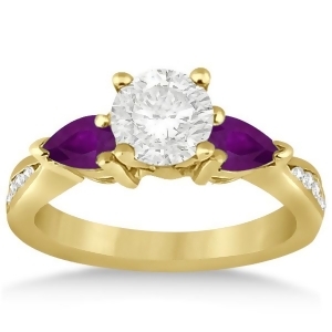 Diamond and Pear Amethyst Engagement Ring 14k Yellow Gold 0.79ct - All