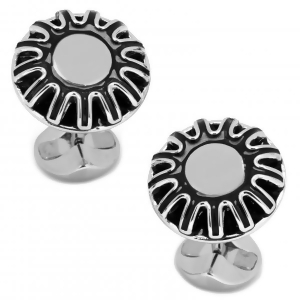 Men's Sterling Silver Plated Black Flower Cuff Links - All