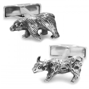 Men's Sterling Silver Bull and Bear Cuff Links - All