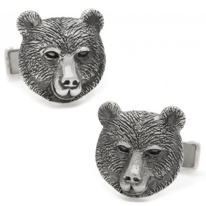 Men's Sterling Silver Engravable Bear Head Cuff Links - All