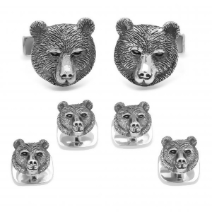 Men's Sterling Silver Engravable Bear Head Stud Set - All