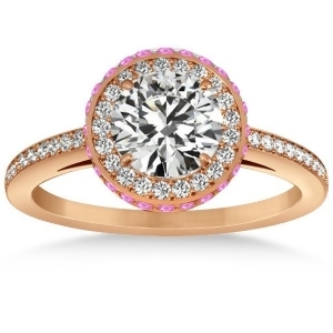 Diamond Halo Engagement Ring Pink Sapphire Accents 18k R. Gold 0.50ct - All