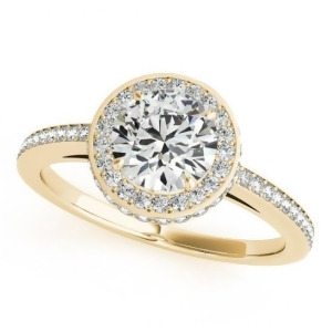 Two-tier and Halo Round Cut Engagement Ring 14k Yellow Gold 1.50ct - All