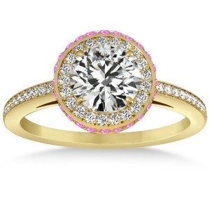 Diamond Halo Engagement Ring Pink Sapphire Accents 18k Y. Gold 0.50ct - All