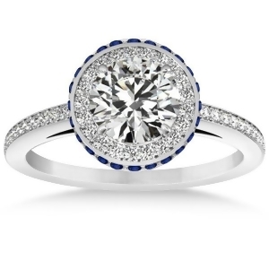Diamond Halo Engagement Ring Blue Sapphire Accents Platinum 0.50ct - All
