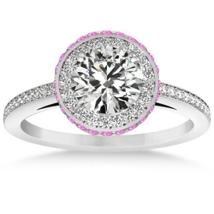 Diamond Halo Engagement Ring Pink Sapphire Accents 18k W. Gold 0.50ct - All