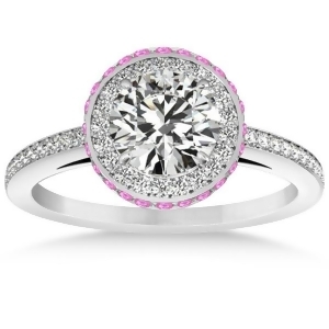 Diamond Halo Engagement Ring Pink Sapphire Accents 14k W. Gold 0.50ct - All