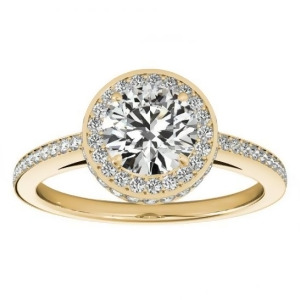 Halo Diamond Engagement Ring Setting Shank Accents 18k Y. Gold 0.50ct - All