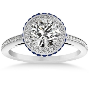 Diamond Halo Engagement Ring Blue Sapphire Accents Palladium 0.50ct - All