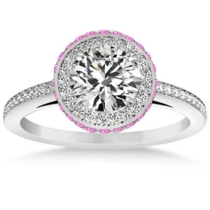 Diamond Halo Engagement Ring Pink Sapphire Accents Palladium 0.50ct - All