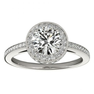 Halo Diamond Engagement Ring Setting Shank Accents Platinum 0.50ct - All