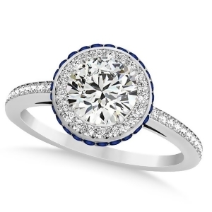 Diamond Halo and Sapphire Gemstone Engagement Ring 14k White Gold 1.50ct - All