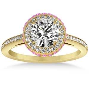 Diamond Halo Engagement Ring Pink Sapphire Accents 14k Y. Gold 0.50ct - All