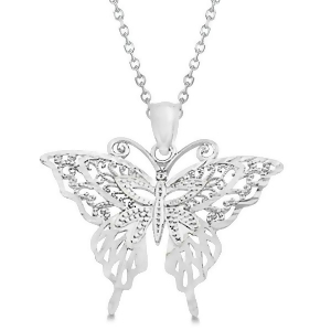 Butterfly Shaped Pendant Necklace 14K White Gold - All