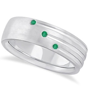 Mens Shooting Star Emerald Wedding Ring Band 14k White Gold 0.15ct - All