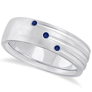 Mens Shooting Star Blue Sapphire Wedding Ring Band 14k White Gold 0.15ct - All