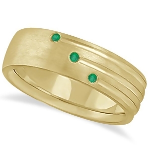 Mens Shooting Star Emerald Wedding Ring Band 14k Yellow Gold 0.15ct - All