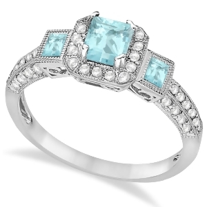 Aquamarine and Diamond Engagement Ring in 14k White Gold 1.35ctw - All