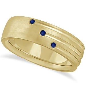 Mens Shooting Star Blue Sapphire Wedding Ring Band 14k Yellow Gold 0.15ct - All