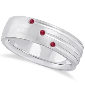 Mens Shooting Star Ruby Wedding Ring Band 14k White Gold 0.15ct - All