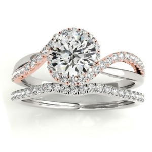 Diamond Halo Twisted Ring Setting and Band Bridal Set 14k Rose Gold 0.33ct - All