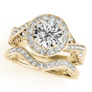 Antique Infinity Halo Diamond Bridal Ring Set 14k Yellow Gold 1.80ct - All