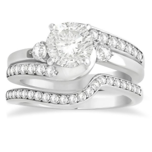 Diamond Swirl Engagement Ring and Band Bridal Set 14k White Gold 0.58ct - All