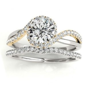 Diamond Halo Twisted Ring Setting and Band Bridal Set 14k Y. Gold 0.33ct - All