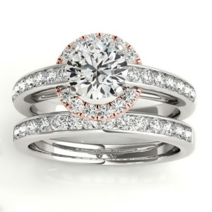 Diamond Halo Engagement Ring Setting Bridal Set 14k Rose Gold 0.63ct - All
