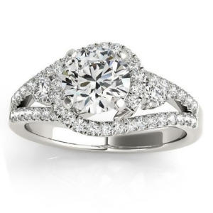 Diamond Split Shank Engagement Ring Twisted 18k White Gold 0.75ct - All