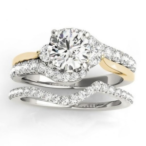 Bypass Engagement Ring and Curved Band Bridal Set 14k Y. Gold 0.67ct - All