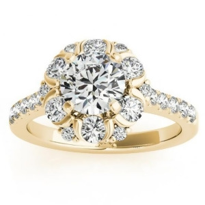 Flower Halo Diamond Engagement Ring Designer 14k Yellow Gold 0.88ct - All