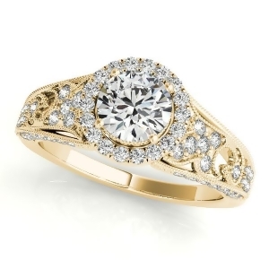 Art Deco and Milgrain Diamond Halo Engagement Ring 14k Yellow Gold 1.18ct - All
