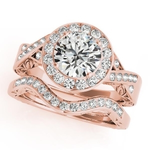 Antique Infinity Halo Diamond Bridal Ring Set 14k Rose Gold 1.80ct - All