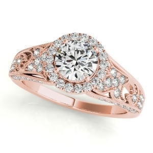 Art Deco and Milgrain Diamond Halo Engagement Ring 14k Rose Gold 1.18ct - All