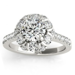 Floral Halo Diamond Engagement Ring Designer 14k White Gold 0.88ct - All