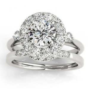 Circle Halo Diamond Bridal Set Ring and Band 14k White Gold 0.60ct - All