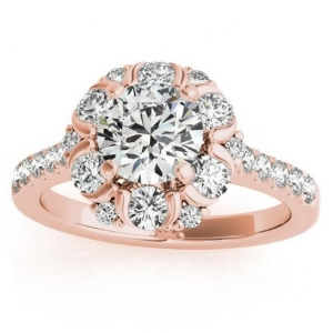 Flower Halo Diamond Engagement Ring Designer 14k Rose Gold 0.88ct - All