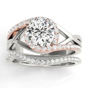 Diamond Engagement Ring Setting Band Bridal Set 14k 2 Tone Gold 0.38ct - All