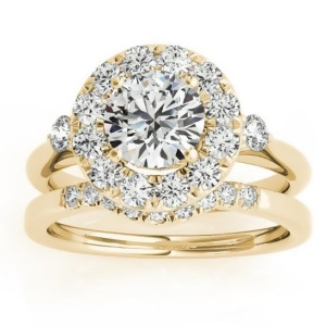 Circle Halo Diamond Bridal Set Ring and Band 14k Yellow Gold 0.60ct - All