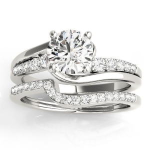 Diamond Swirl Engagement Ring and Band Bridal Set 14k White Gold 0.50ct - All