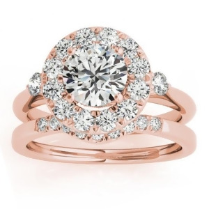Circle Halo Diamond Bridal Set Ring and Band 14k Rose Gold 0.60ct - All