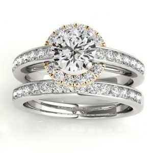 Diamond Halo Engagement Ring Setting Bridal Set 14k Y. Gold 0.63ct - All