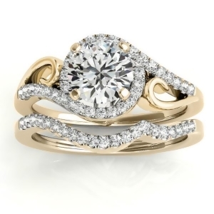 Diamond Swirl Engagement Ring and Band Bridal Set 14k Yellow Gold 0.36ct - All