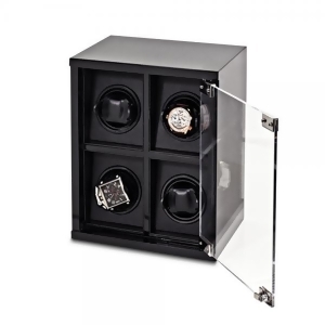 Men's Black High Gloss Carbon Fiber Faux Leather Lining Watch Winder - All