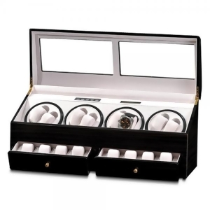 Unisex Black Gloss Finish Watch Winder for Eight Watches with Drawers - All