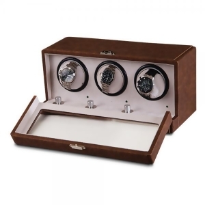 Unisex Brown Faux Leather Suede Lining Three Turnable Watch Winder - All