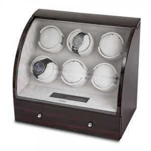 Unisex Ebony High Gloss Finish Six Turntable Watch Winder with Drawer - All